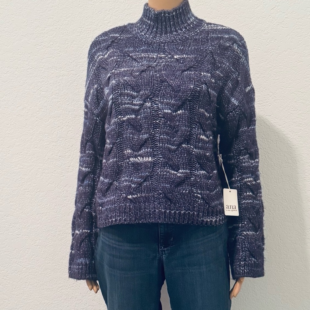 a.n.a Women's Dark Blue Cable Knit Turtleneck Sweater